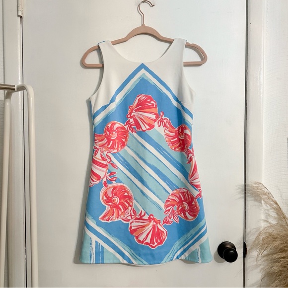 Lilly Pulitzer white blue and coral shell dress - Picture 3 of 7